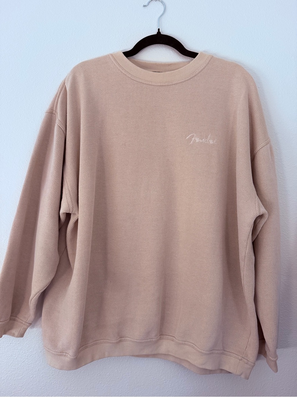 Vintage 90s Fender Solidbody Gear Sweatshirt Embroidered Logo Beige Oversized